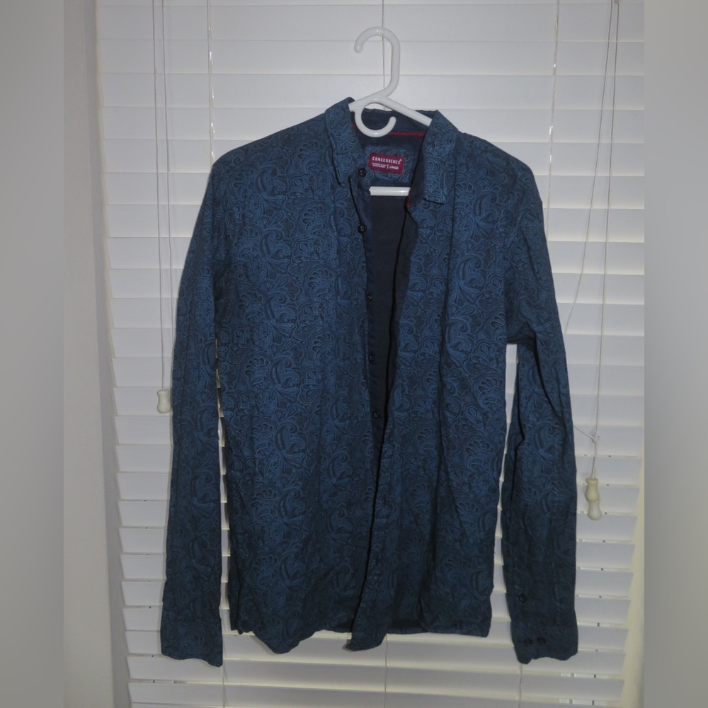 Men's Blue Patterned Button Up